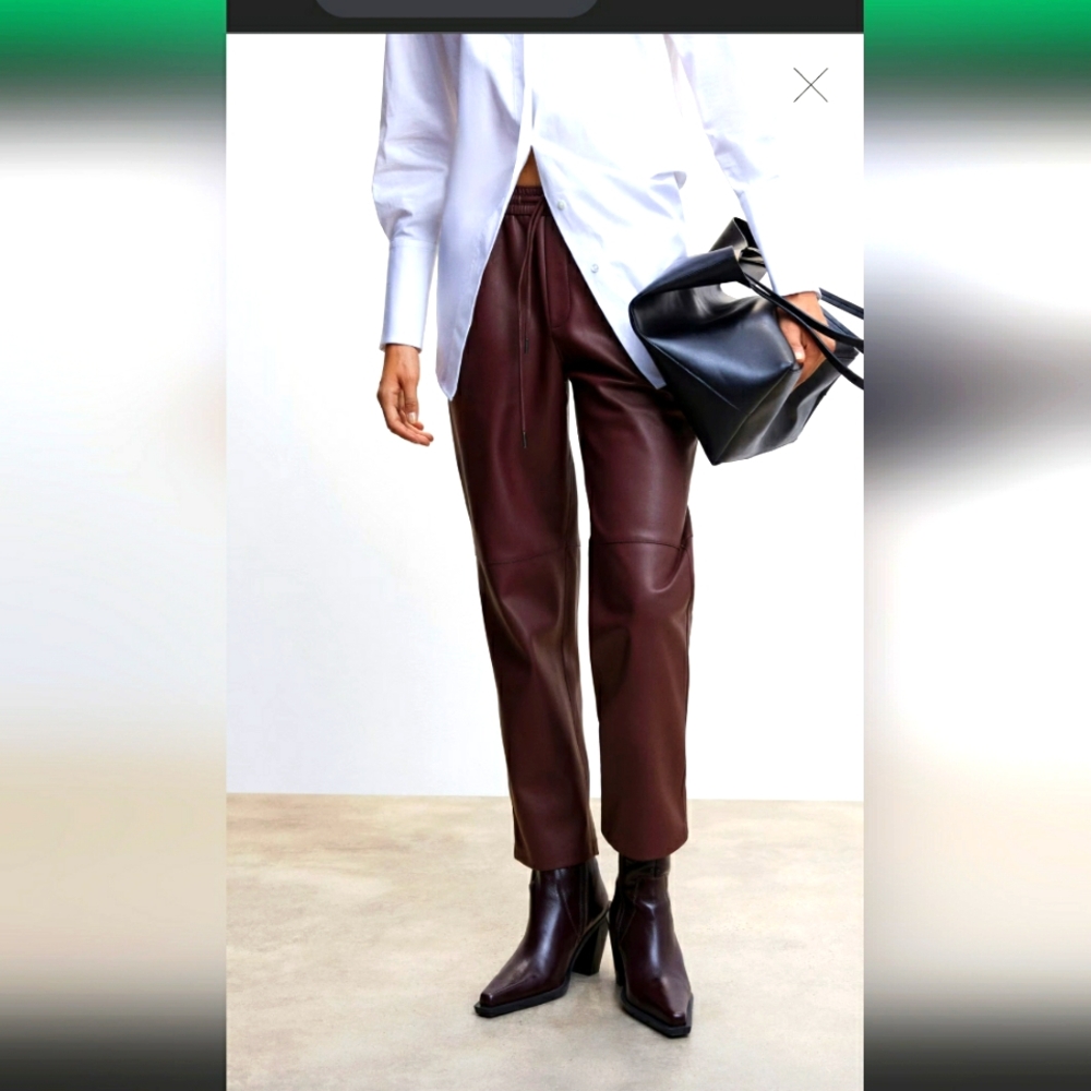 Calvin Klein Leather-effect elastic waist trousers Small/Medium